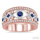 1/3 Ctw Round Cut Diamond and Princess & Round Cut Sapphire Precious Band in 14K Rose and White Gold